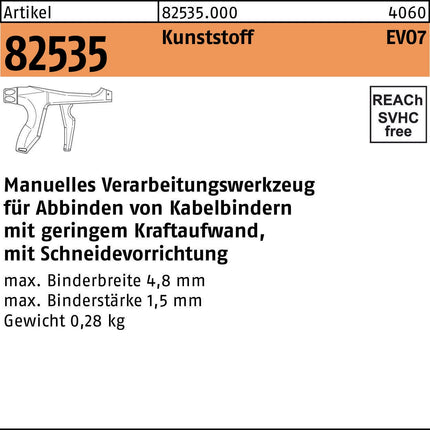 HellermannTyton EVO7 Manuelles Verarbeitungswerkzeug für Kabelbinder, Kunststoff, 1 Stück