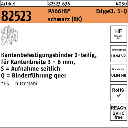 HellermannTyton Kantenbefestigungsbinder 4,6x200 mm PA66HS schwarz, 500 Stück