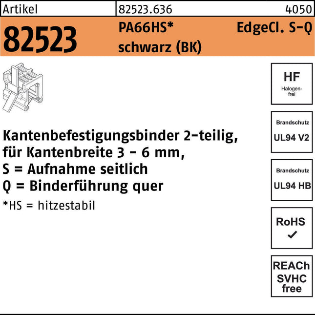 HellermannTyton Kantenbefestigungsbinder 4,6x200 mm PA66HS schwarz, 500 Stück – (BK)