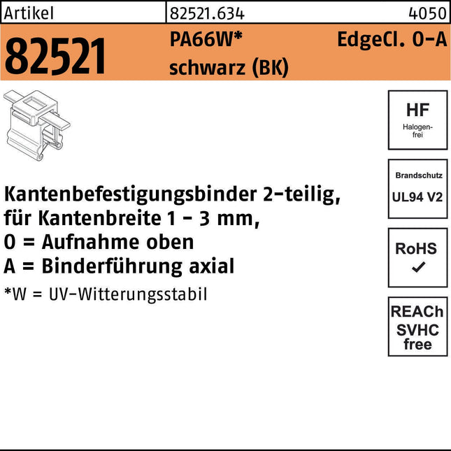 HellermannTyton Befestigungsbinder R 82521 Edgeclip 4 6 x 200/45 PA66W schwarz 500 Stück – (BK)
