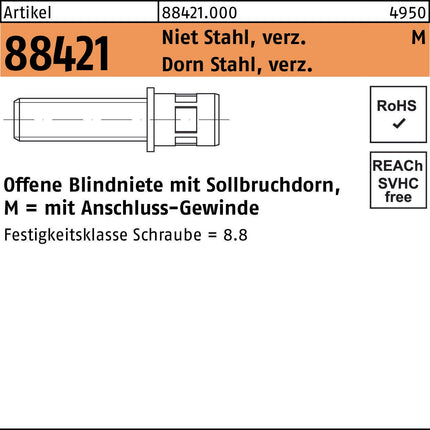 GESIPA Blindnietschraube R 88421 M5x11,5/7x11,5, Stahl verzinkt, 150 Stück