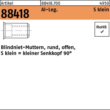 Blindnietmutter R 88418 SEKO M6 /0,5 -3,5 Aluminium 250 Stück