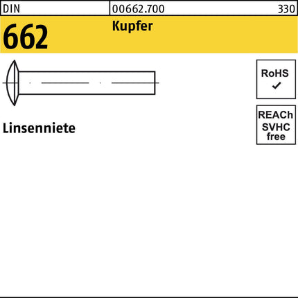 Linsenniete DIN 662 2x4 mm Stahl – 2000 Stück
