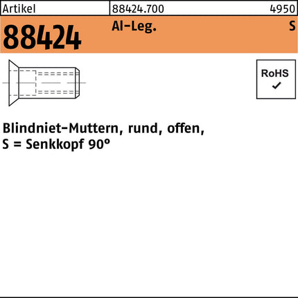 Blindnietmutter R 88424 SEKO M5 /1,5 -4,0 Aluminium 500 Stück