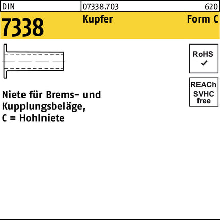 Niete DIN 7338 Form B 3 x 8 Kupfer, 100 Stück
