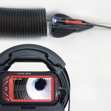 RUNPOTEC Rohrkamera RC 3 mit 15 m Kabel und GF3 Glasfaserstab 30 m, Kamerakopf-Ø 13 mm