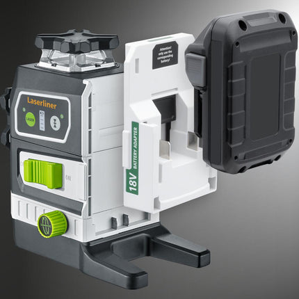 LASERLINER Kreuzlinienlaser PowerPlane-Laser 3G Multi-18V – grüne Laserlinien, ±0,2 mm/m, Laserklasse 2