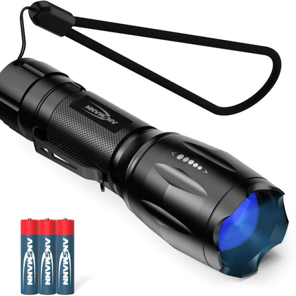 ANSMANN LED-Taschenlampe Action 400 UV, 90/24 Lumen, 3x AAA, schwarz