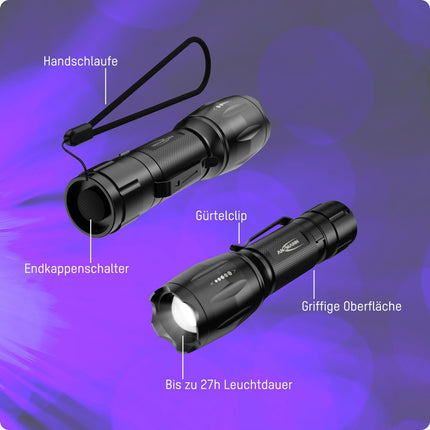 ANSMANN LED-Taschenlampe Action 400 UV, 90/24 Lumen, 3x AAA, schwarz