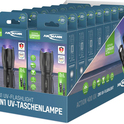 ANSMANN LED-Taschenlampe Action 400 UV, 90/24 Lumen, 3x AAA, schwarz