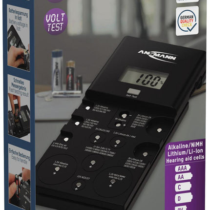 ANSMANN Batterie-/Akkutester für Akkus und Batterien, 1 x 9V Blockbatterie