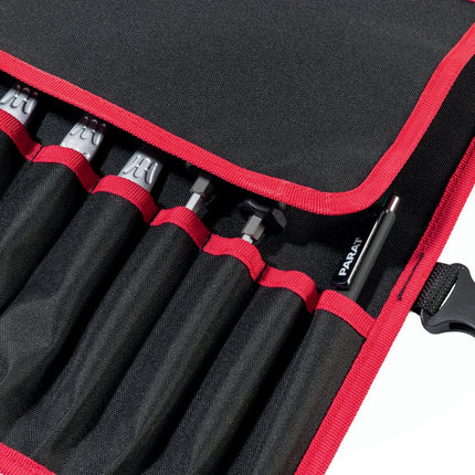 PARAT Werkzeugrolltasche Nylon schwarz/rot, 8 Fächer, 410x330 mm – für geordnete Aufbewahrung, Strapazierfähiges