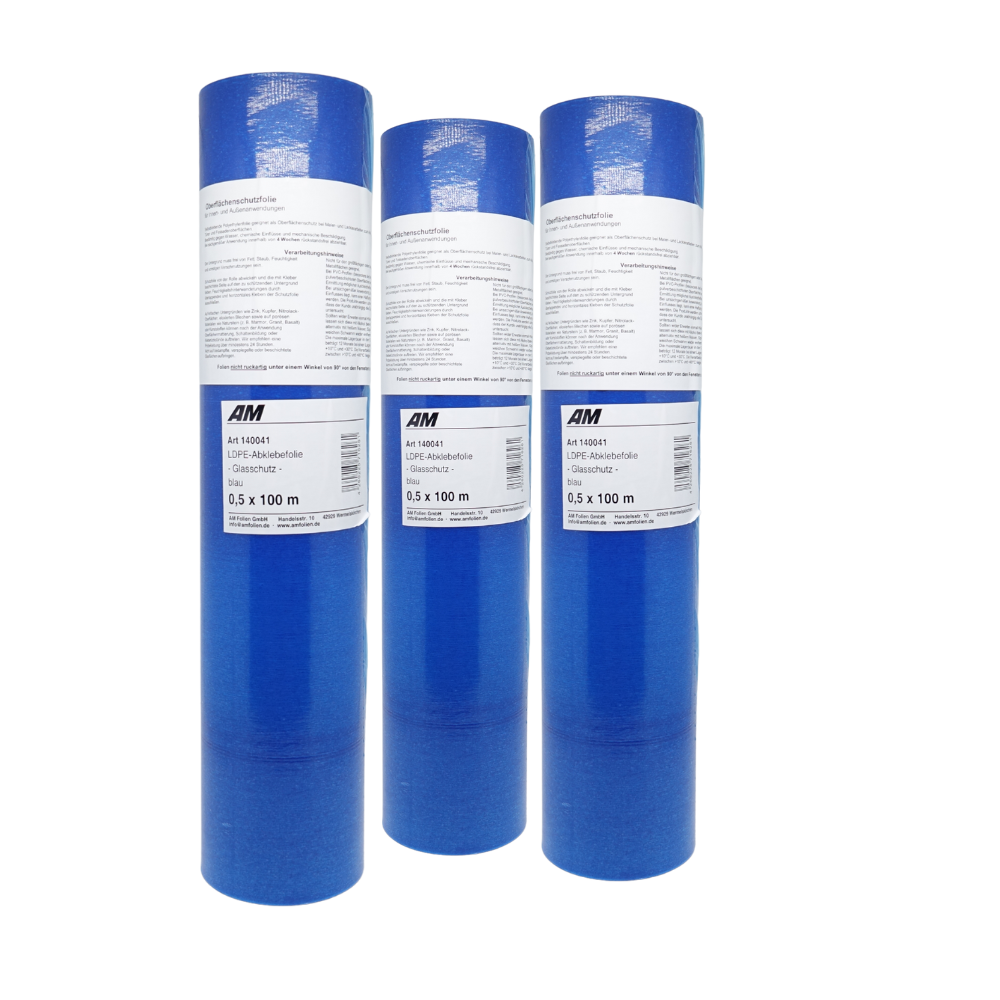 LDPE-Abklebefolie „Glasschutz“ 50 cm x 100 m, blau, 50 µm