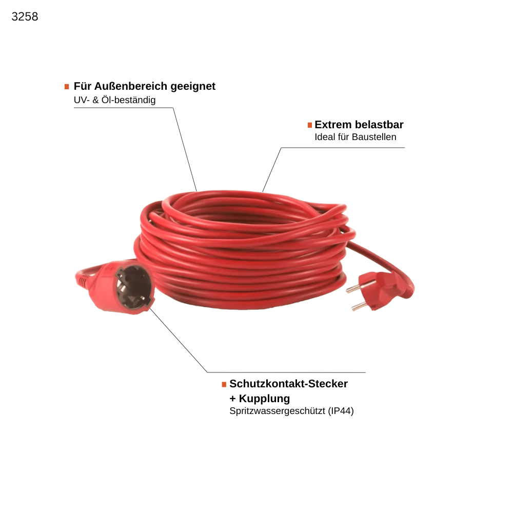 HEDI Verlängerungsleitung Wechselstrom H07RN-F 3G1,5 schwarz/rot
