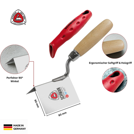 Eckenkelle, außen | 90°, 80x60 mm, rostfrei Außeneckenkelle, Kantenkelle, Eckspachtel 90° Winkel, Eckenkelle