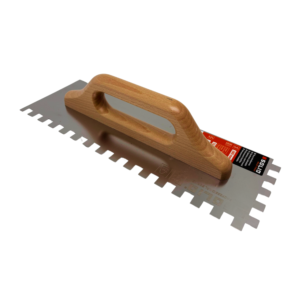 Rostfreie Zahnkelle, Glättekelle gezahnt 380 mm x Zahnung (6-8-10-12mm)