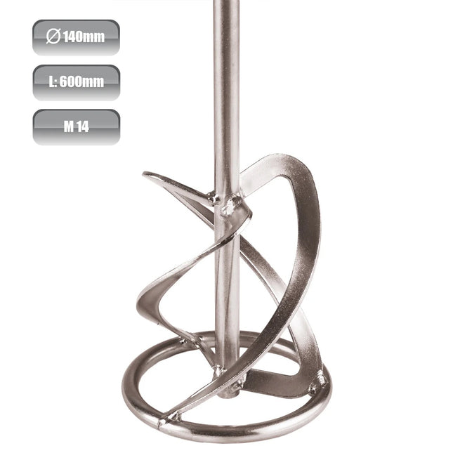 Mortelrührquirl MR 140 G
Länge: 600 mm
Durchmesser: 140 mm
Mischvolumen: 30–60 kg
Volumen: 40–75 l
Werkzeugaufnahme: M14