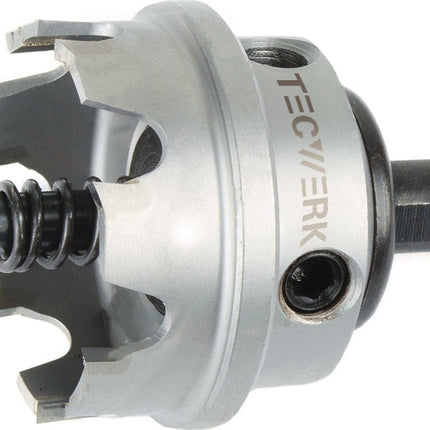 Lochsäge Ø 16 mm, HM-bestückt, mit Bohrer und Feder, Schnitttiefe 4 mm – TECWERK