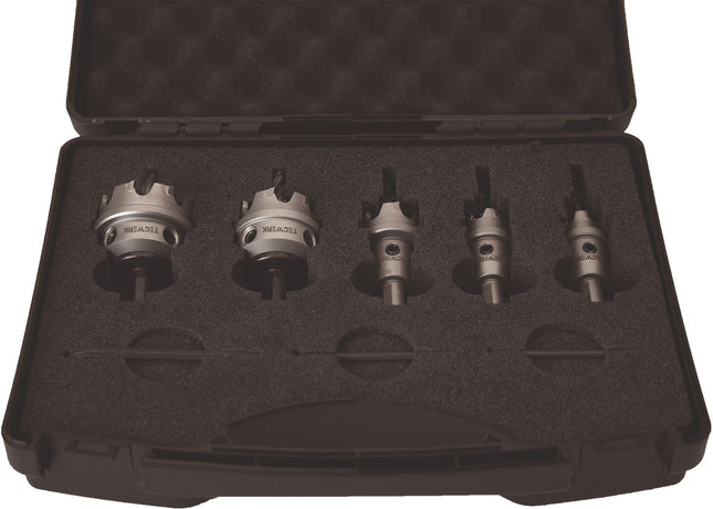 Lochsägen-Satz 8-teilig 16–40 mm, HM-bestückt, TECWERK – Schnitttiefe 4 mm, Lieferung im Koffer