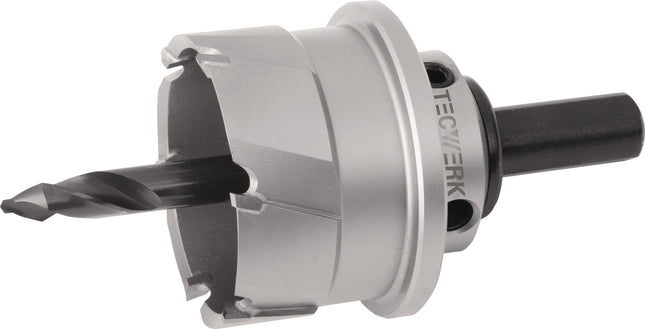 Lochsäge Ø 18 mm, HM-bestückt, mit Bohrer und Feder – TECWERK