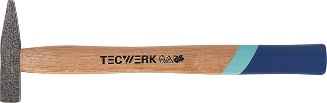 Schlosserhammer 300g mit Hickorystiel, 300mm, DIN 1041, TECWERK – 300 g, Hammerkopf stahlgeschmiedet