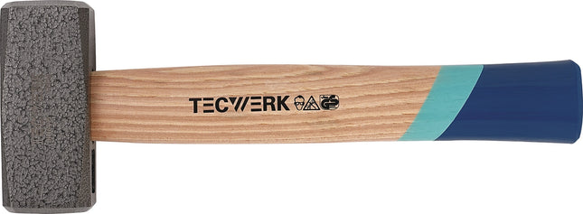 TECWERK Fäustel 1000g mit Hickorystiel, DIN 6475 – 1000 g, Gesenkgeschmiedet, Bahnen gehärtet und angelassen