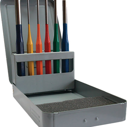 TECWERK Splintentreiber-Satz 6 teilig 3–4–5–6–8–10 mm, CV-Stahl, mehrfarbig, Metallkassette