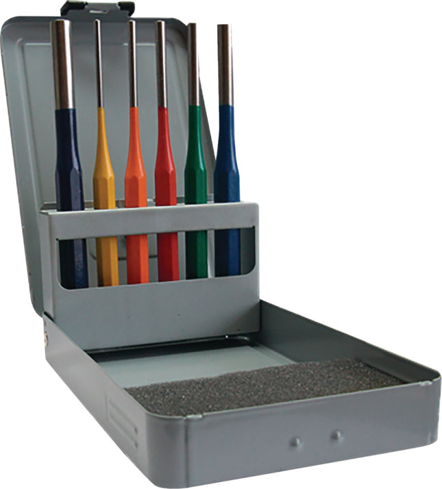 TECWERK Splintentreiber-Satz 6 teilig 3–4–5–6–8–10 mm, CV-Stahl, mehrfarbig, Metallkassette