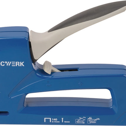 TECWERK Handtacker aus Aluminium-Druckguss für Klammern bis 14 mm und Nägel bis 16 mm