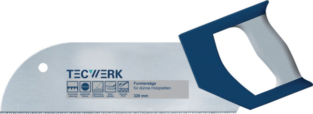 Furniersäge Blattlänge 325 mm, 15 ZpZ, 2-Komponentenkomfortgriff für dünne Holzplatten – TECWERK