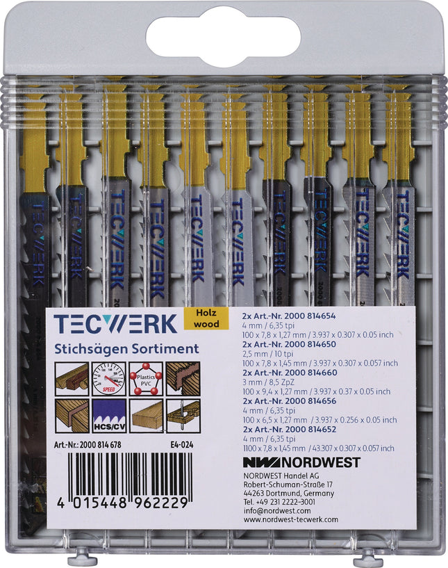 10-teilig TECWERK Stichsägeblattsortiment für Holz, passend für Bosch, DeWalt, Festool, Flex, Makita, Metabo