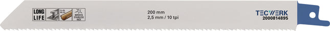 TECWERK Säbelsägeblatt BIM 200 mm, 19 mm, TPI 10, 2,5 mm, 5 Stück – Bimetall-Ausführung für Langlebigkeit, pro Karte