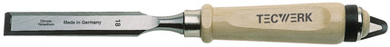 TECWERK Stechbeitel 24 mm, CV-Stahl, Weißbuchenheft Ulmer Form, mit Zwinge