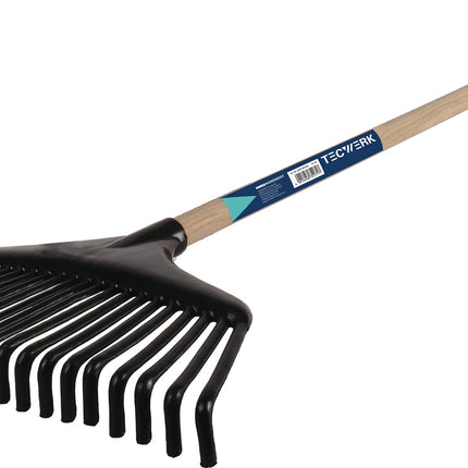 TECWERK Laubbesen Arbeitsbreite 430 mm, Kunststoff/Holz, mit Stiel – Kunststoff, Stabile Kunststoffzinken