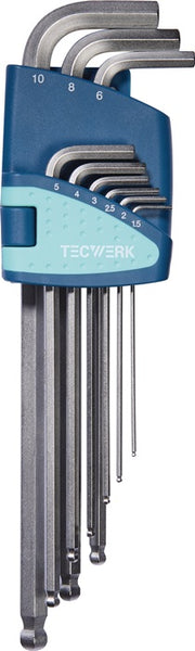 Winkelschraubendreher-Satz 9-teilig Kunststoffhalter SW 1,5 - 10 mm lang Kugelkopf
