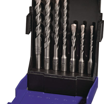 TECWERK Hammerbohrer-Satz SDS-Plus 7-teilig in Kunststoffbox, 5-12 mm – SDS-Plus-Aufnahme für kompatibles Bohrgerät