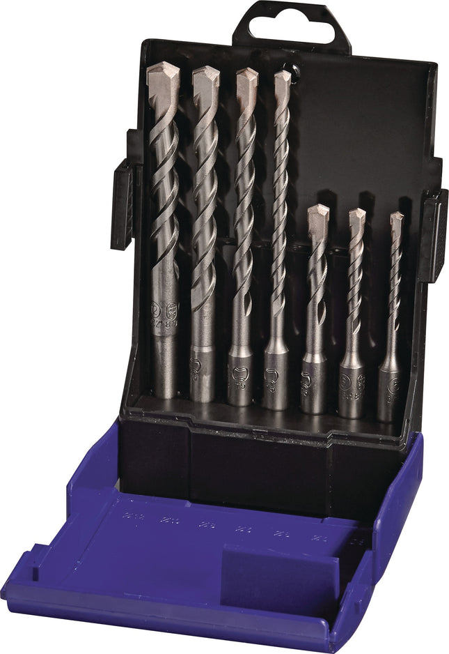 TECWERK Hammerbohrer-Satz SDS-Plus 7-teilig in Kunststoffbox, 5-12 mm – SDS-Plus-Aufnahme für kompatibles Bohrgerät
