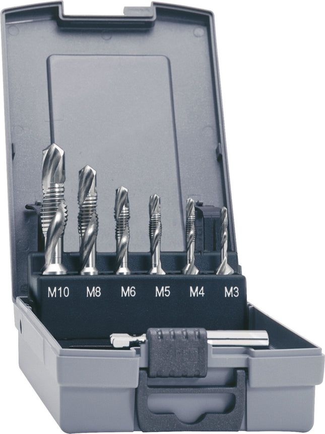 TECWERK Kombigewindebohrer-Satz DIN 3126 M3-M10 7-teilig HSSG Kunststoffkassette