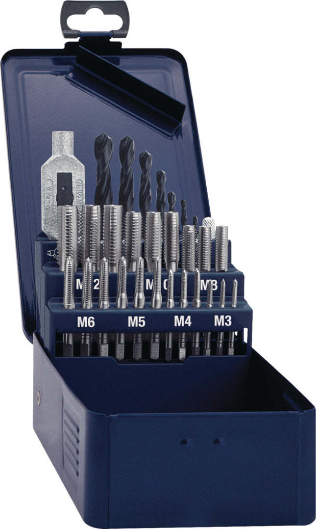 Gewindebohrer-Satz DIN 352 M3-M12 29 teilig HSS TECWERK – 29-teiliges Set für metrische ISO-Gewinde