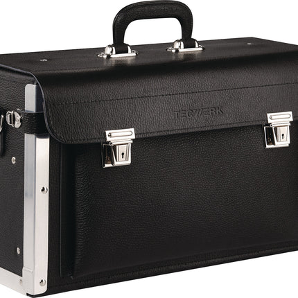 TECWERK Werkzeugtasche 16 l Echtleder B430xT170xH280 mm – schwarz, 18 verstellbare Werkzeughalterungen