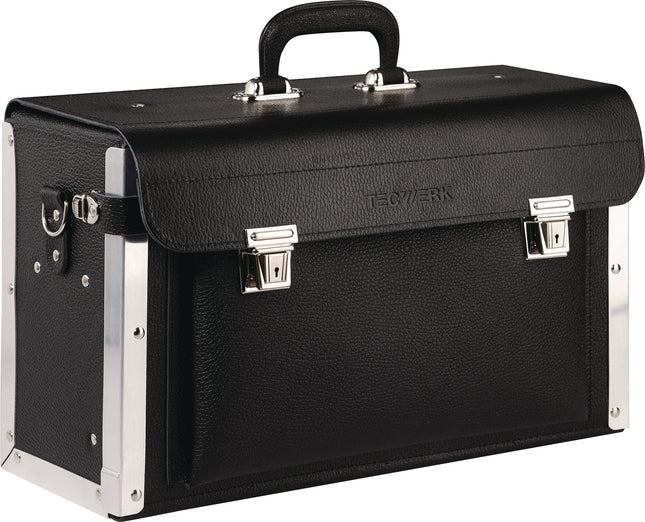 TECWERK Werkzeugtasche 16 l Echtleder B430xT170xH280 mm – schwarz, 18 verstellbare Werkzeughalterungen