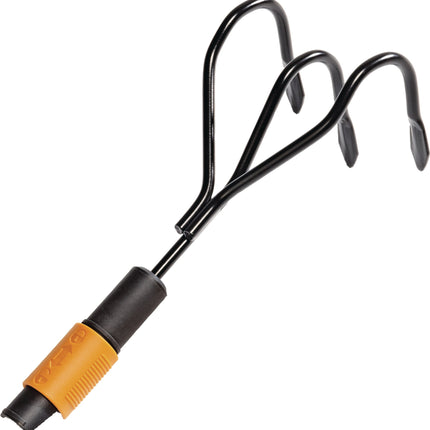 Fiskars QuikFit Krümmer 120 mm, 3 Zinken, für die Beetvorbereitung – schwarz/orange