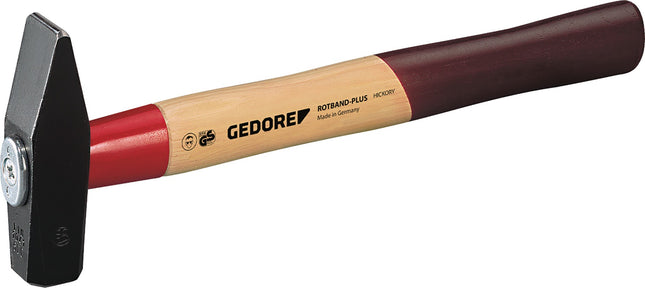 GEDORE Schlosserhammer Rotband-Plus 500 g, Hickorystiel mit Stahlschutzhülse, DIN 1041 – 500 g, Gesamtgewicht: 727 g