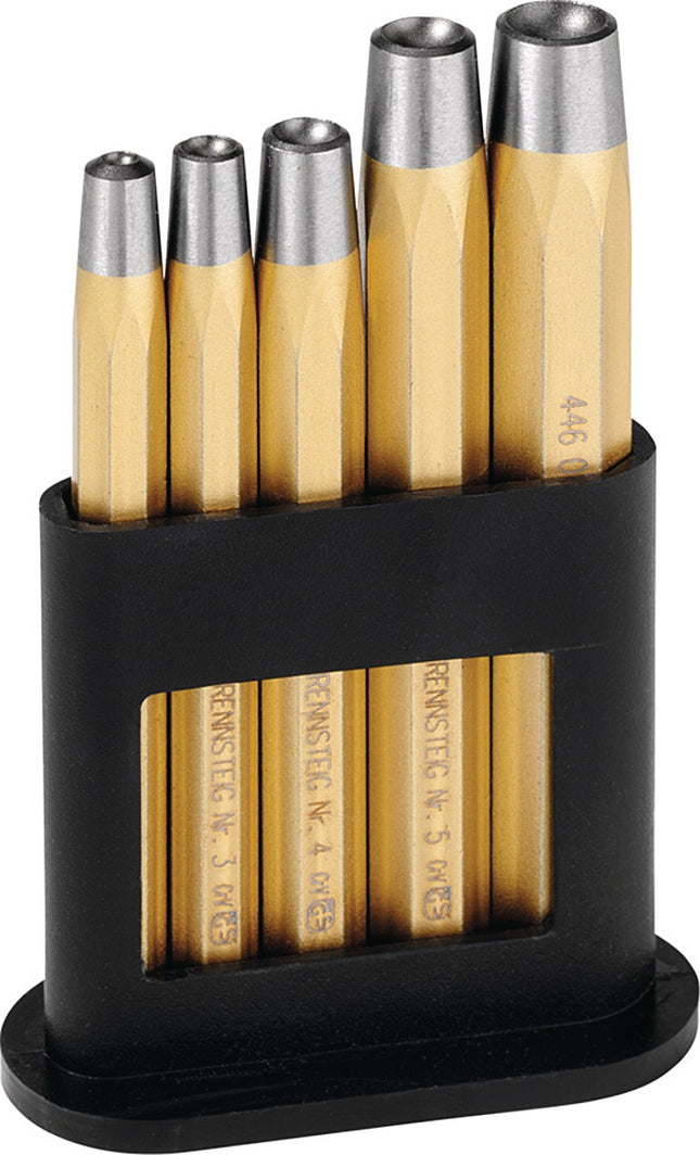 Rennsteig Nietkopfsetzer-Satz DIN 6435, 5-teilig, Niet-Ø 2–6 mm – 5-teiliger Satz nach, Lieferung im Kunststoffhalter