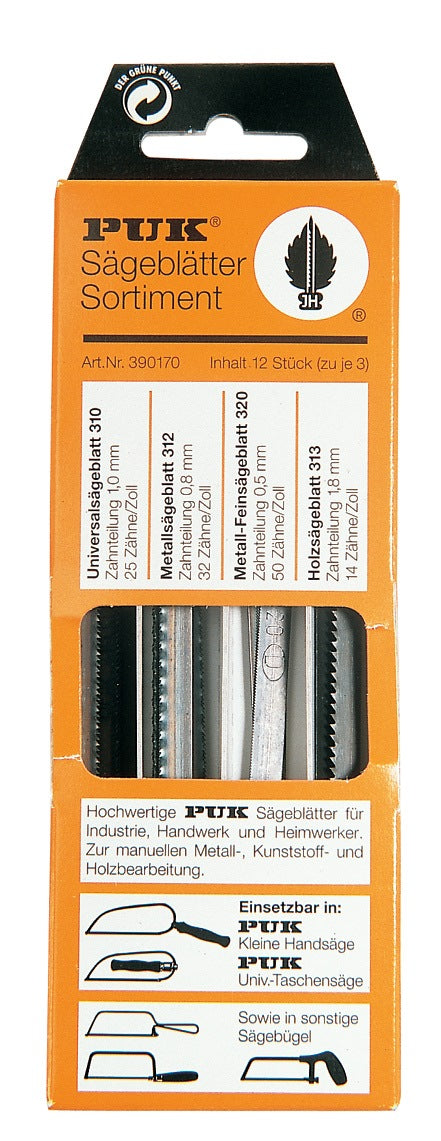 Sägeblattsortiment 390170, 12-teilig, universell für Metall und Holz, Blattlänge 150 mm – PUK