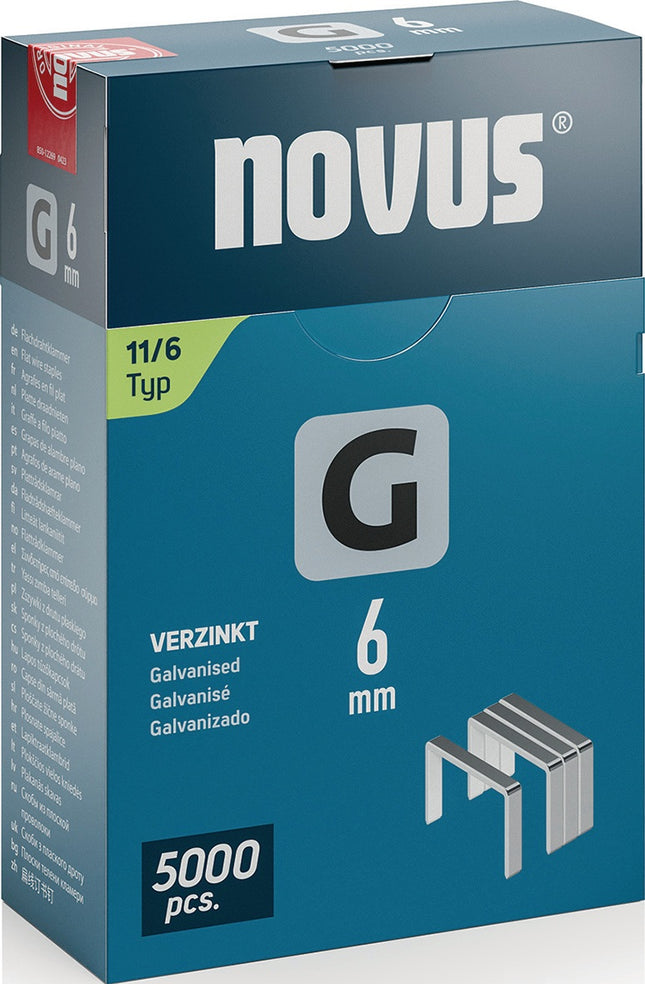 NOVUS Flachdrahtklammer G Typ 11 B10,6xL6mm Draht-B.1,25mm 5000 St. – Inhalt Stück pro Packung