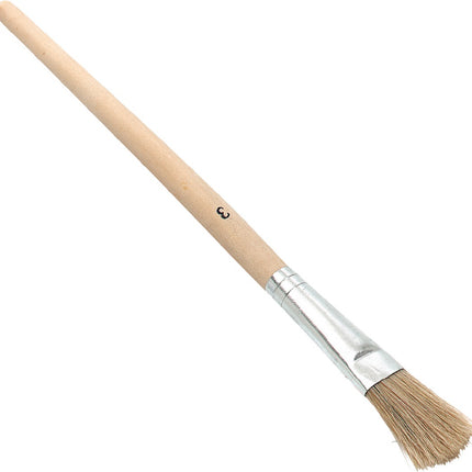 Nölle Emaillelackpinsel Größe 0, 10 mm Breite, helle Borste, Weißblechzwinge, roher Holzstiel