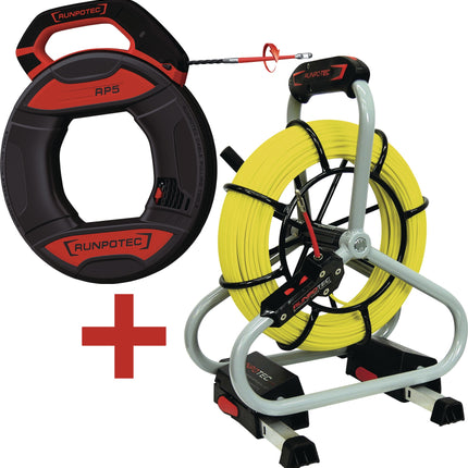 RUNPOTEC Glasfaserstab Profi-Set GF 4.5, Bandlänge 30 m, mit Stahlhaspel und Zubehör