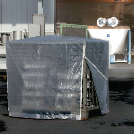 Gitterboxabdeckhaube B.850 x L.1250 mm transparent mit Reißverschluss – 3,8 kg, Fertigungstoleranz 10% g/m²