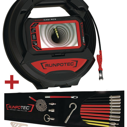 RUNPOTEC Rohrkamera RC 3, 15 m Kabel, Kamerakopf 13 mm, inkl. RUNPOSTICKS Comfort